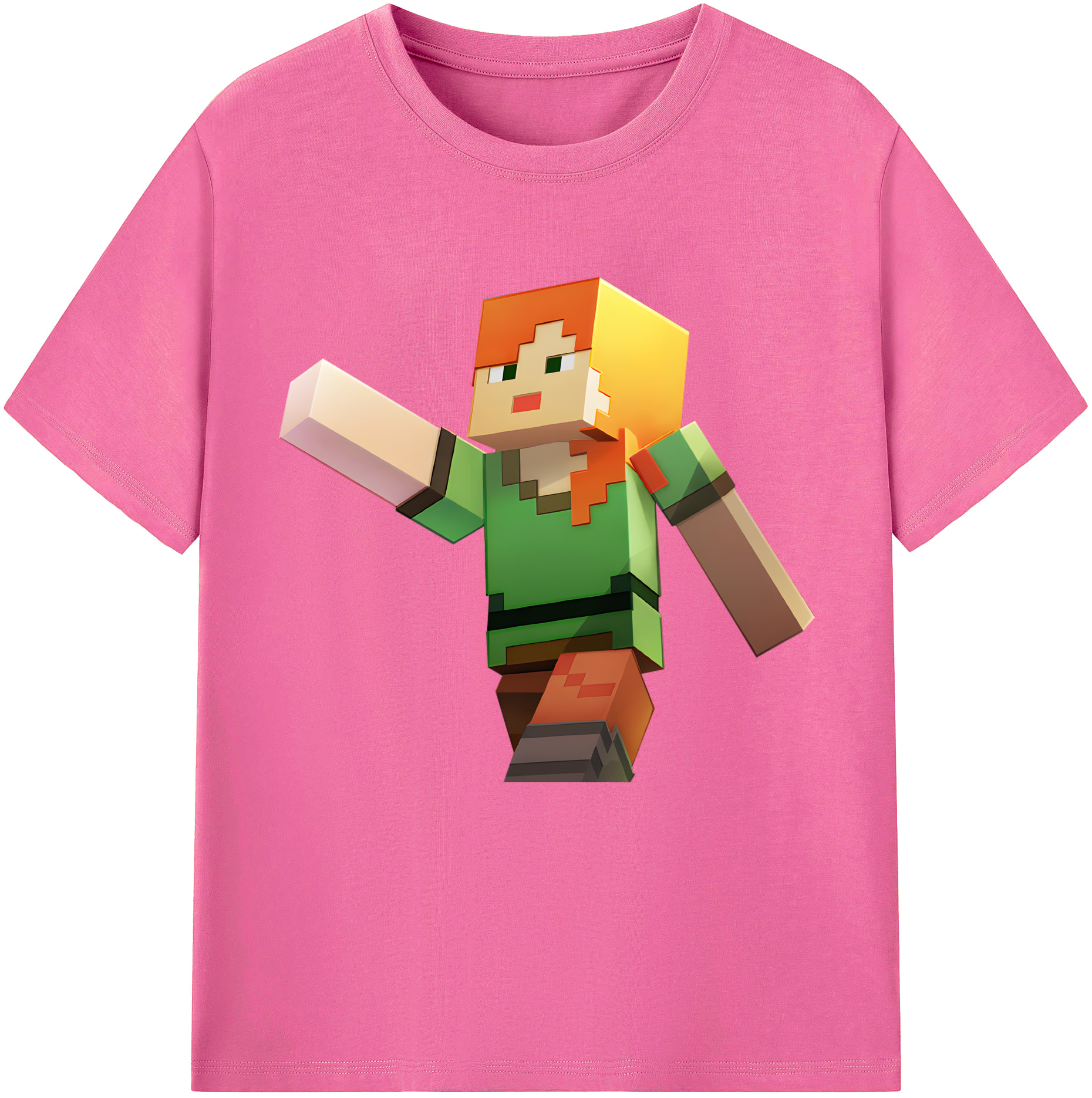 （画像用） マインクラフト ブロックの世界 Minecraft MC Block world レディースカジュアルプリントTシャツ（綿100％）